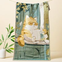 新款纱布儿童毛巾纯棉洗脸家用大毛巾婴儿可用彩绘风童话纱布面巾