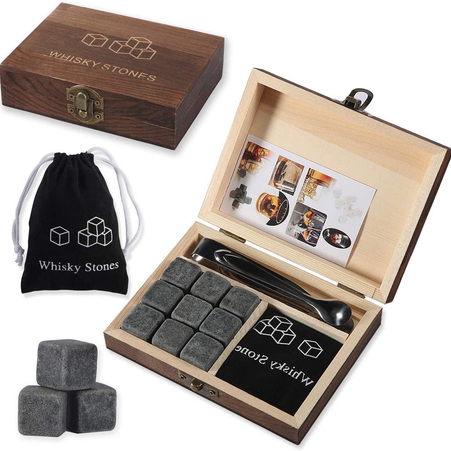 Wooden Box ~ Whiskey Stone Whiskey Ice Wine Stone Black Stone Ice Cube Christmas Box Ice Wine Stone