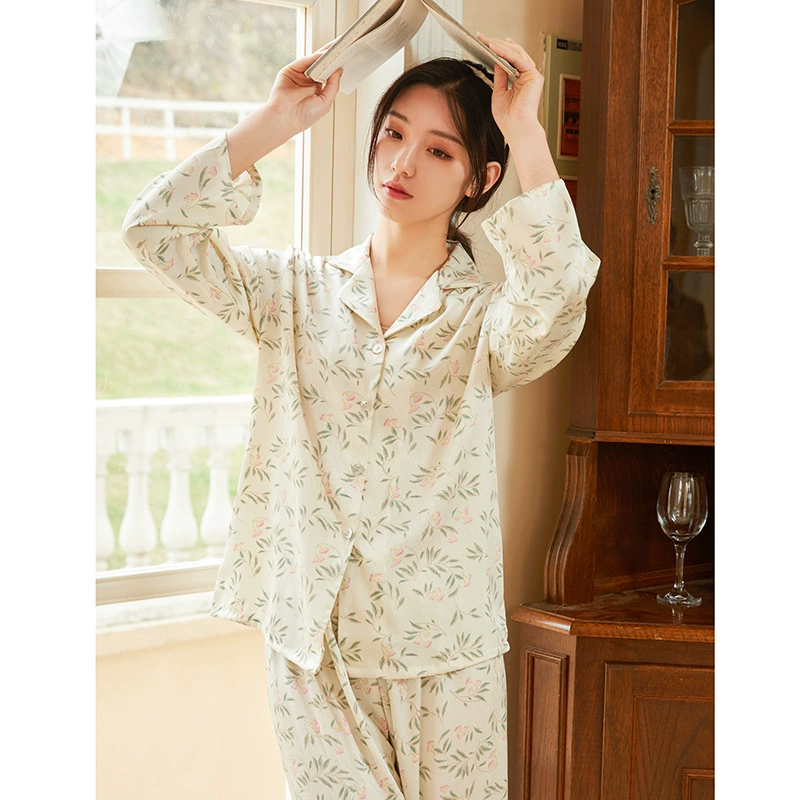 Весенняя пижама из ледяного шелка, Милая женская Высококачественная тонкая одежда с длинными рукавами, колокольчики, шелковая Орхидея, костюм для дома