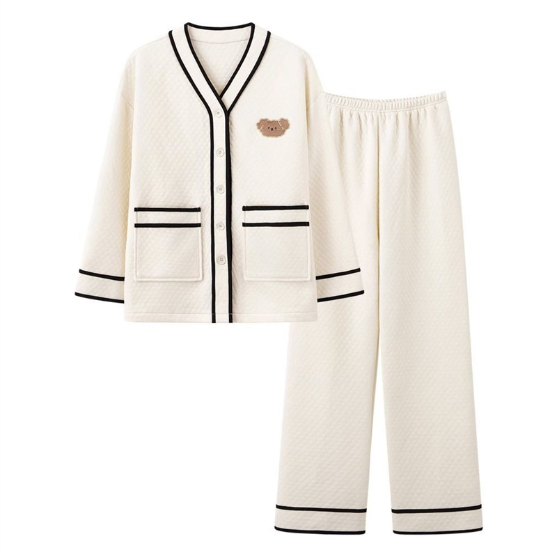 Loose-Fitting Men's High-End Long-Sleeved Spring and Autumn Cartoon Women's Pajamas Couple Bear Suit Home Wear Cardigan