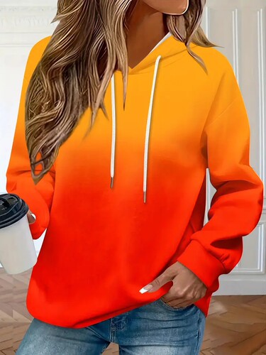Oriental & Western Women's Autumn/Winter Bestselling Gradient Color 3D Printed Casual Long-Sleeve Hooded Sweatshirt with 3D Print