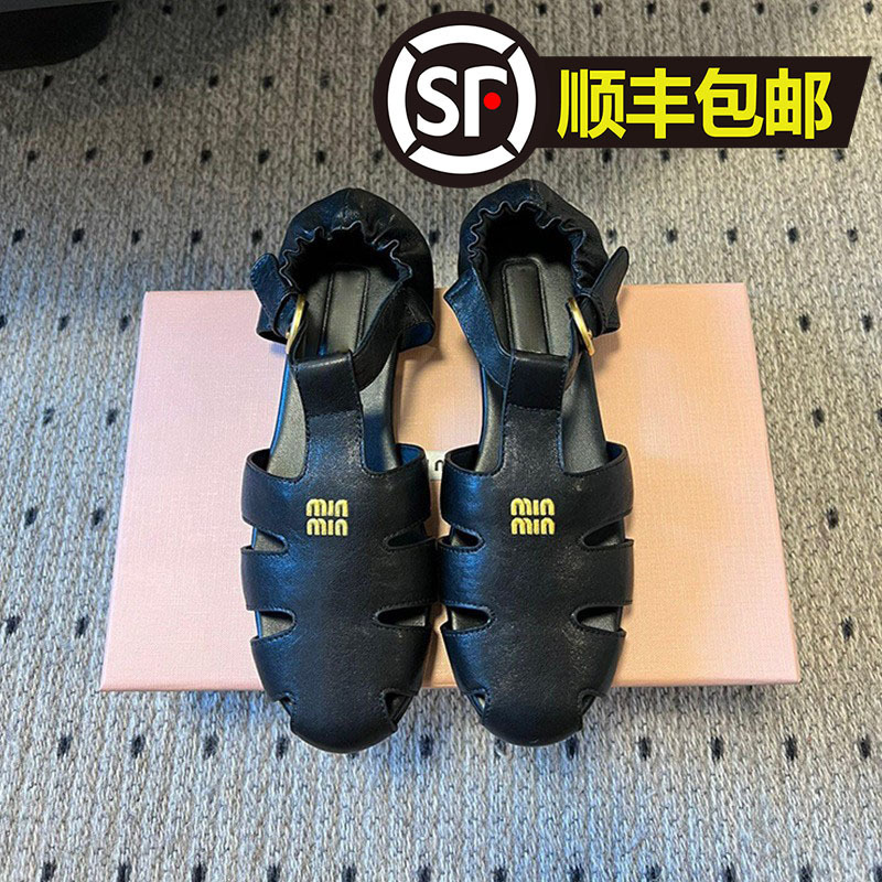 Sheepskin Version ~ Miu Air Bag Toe Sandals Women's Summer Outer Wear Flats Genuine Leather Cut Out Roman Shoes Sandals and Slippers Sheepskin Version ~ Miu Air Bag Toe Sandals Women's Summer Outer Wear Flats Genuine Leather Cut Out Roman Shoes Sandals and Slippers