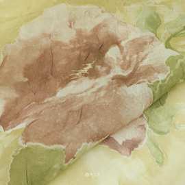 垂感半透 复古黄色玫瑰大花印花褶皱欧根纱布料 汉服背景面料B