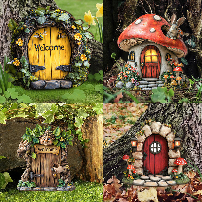 New Magic Exquisite Mushroom House Tree Stump Decoration 2D Wooden Holiday Decoration Door Sign Decorative Craft