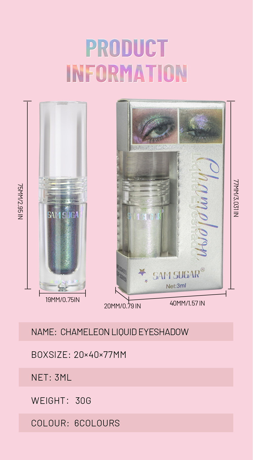 SAM SUGAR Chameleon Pearlescent Liquid Eyeshadow, Farbwechselnd, Aufhellend, Feiner Glitzer, Festtags-Look_voghion.com