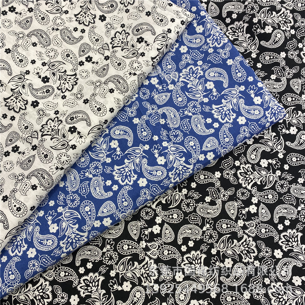 春夏新款腰果印花布 40支平纹府绸印琵琶花 服装衬衣连衣裙面料