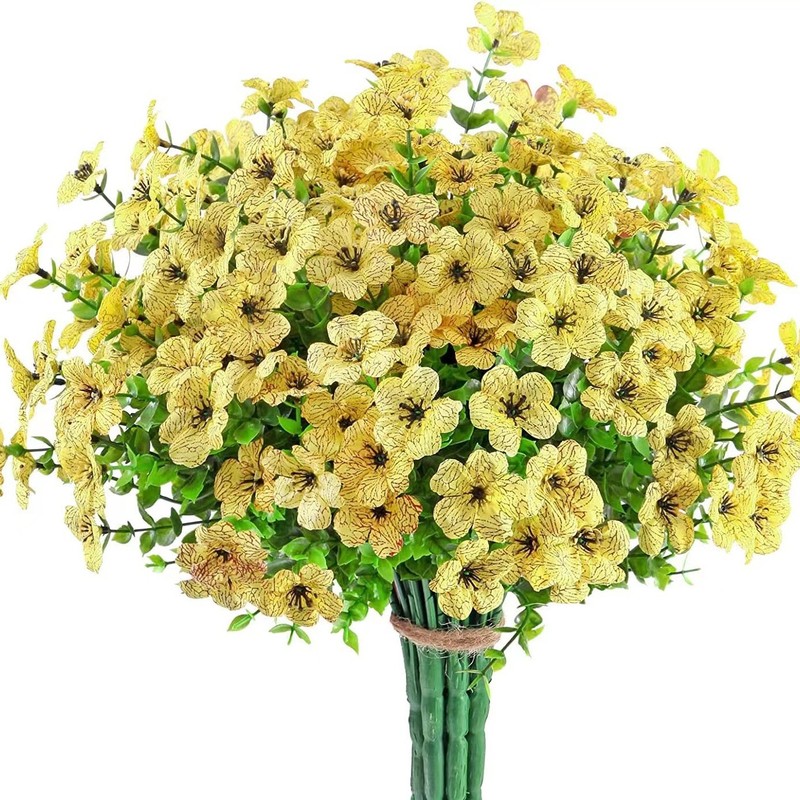 国境を越えた人気の7フォークバイオレットユーカリ造花、模擬花、緑の植物、束の装飾造花、在庫あり|undefined
