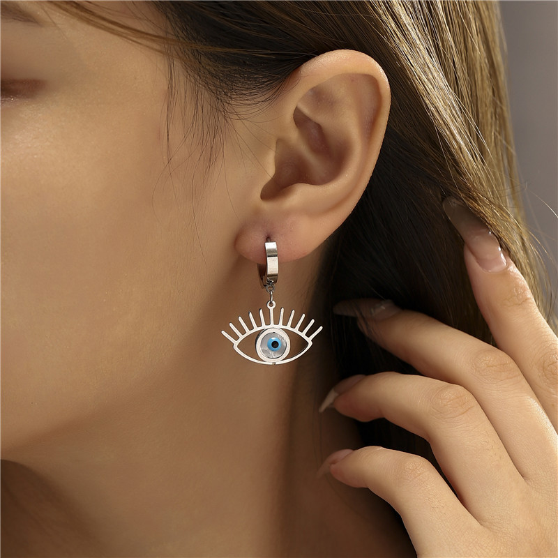 Fashion Devilu0027S Eye Stainless Steel Gold Plated Shell Earrings 1 Pair