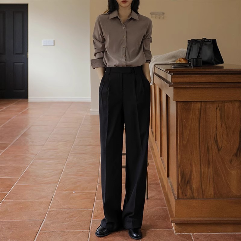 高级感西装裤女士春秋新款高腰垂坠感休闲裤小个子通勤显瘦阔腿裤