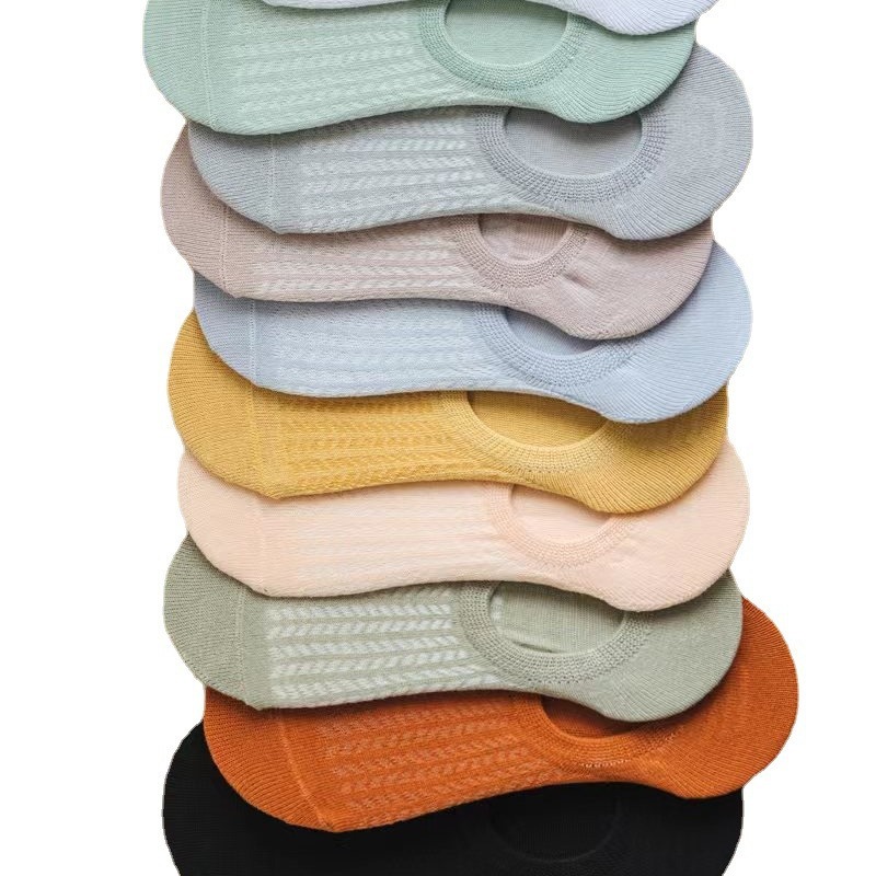 Calcetines de barco mujer invisible verano fresco color caramelo malla hueca boca baja calcetines de mujer calcetines de algodón de color sólido niños ins