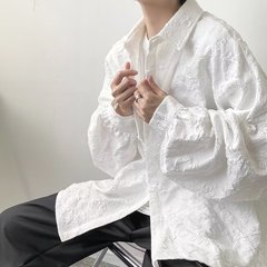 新しいダークスタイルのレリーフジャカード長袖シャツジャケットメンズ和風禁欲シャツ