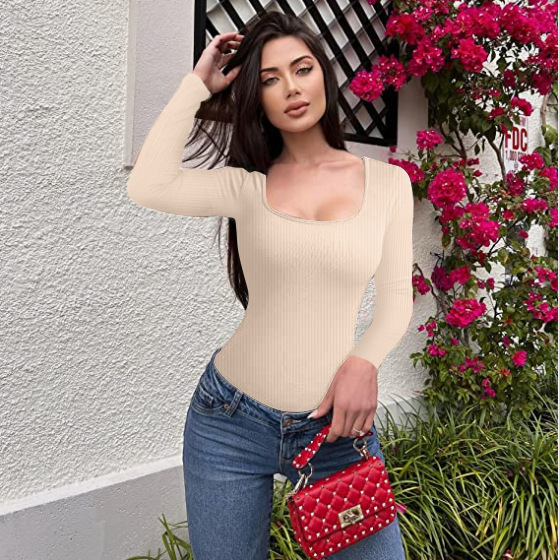 Otoño nueva ropa de mujer transfronteriza europea y americana Amazon casual pit bottoming Top color sólido manga larga mono ajustado