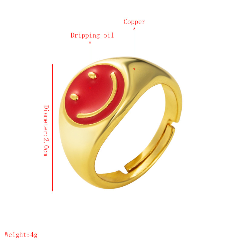 Fashion Color Dripping Oil Smiley Face Opening Adjustable Copper Ring Wholesale Nihaojewelry display picture 1