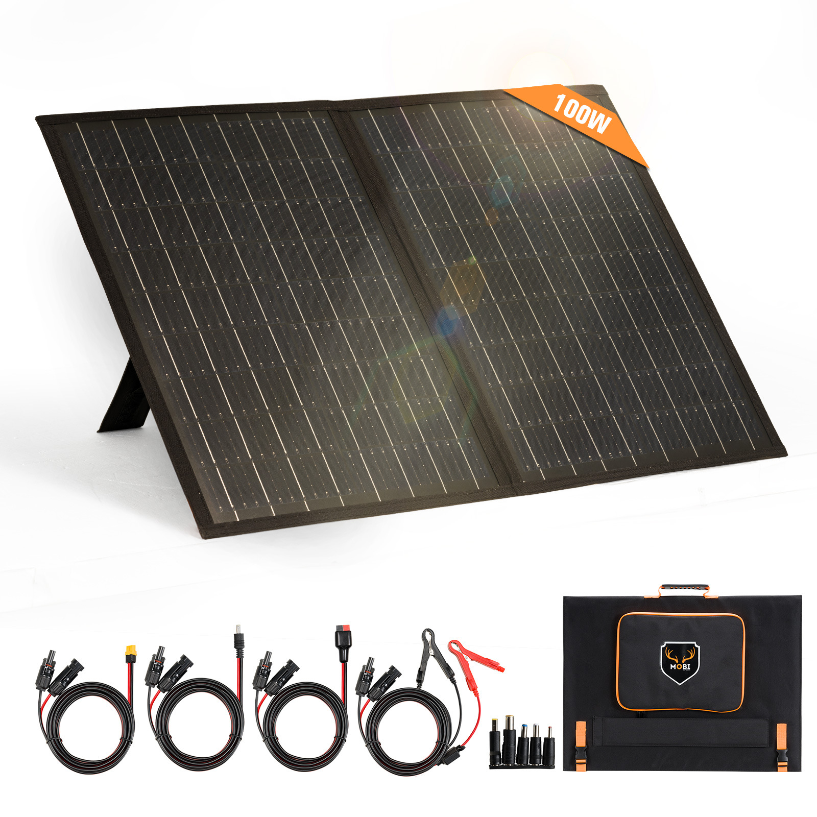 源头厂家 便携式18V 100W太阳能折叠板布包户外应急太阳能充电板