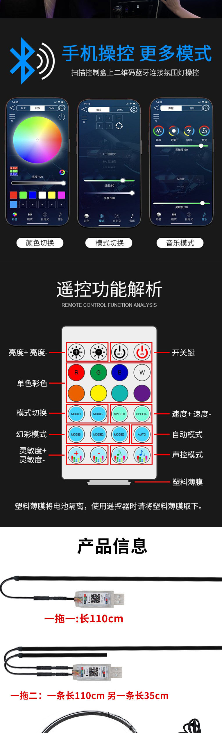 Car Fiber Optic Cold Light Rgb Atmosphere Light Central Control Phantom App Acrylic Voice-Controlled Music Foot Atmosphere Light