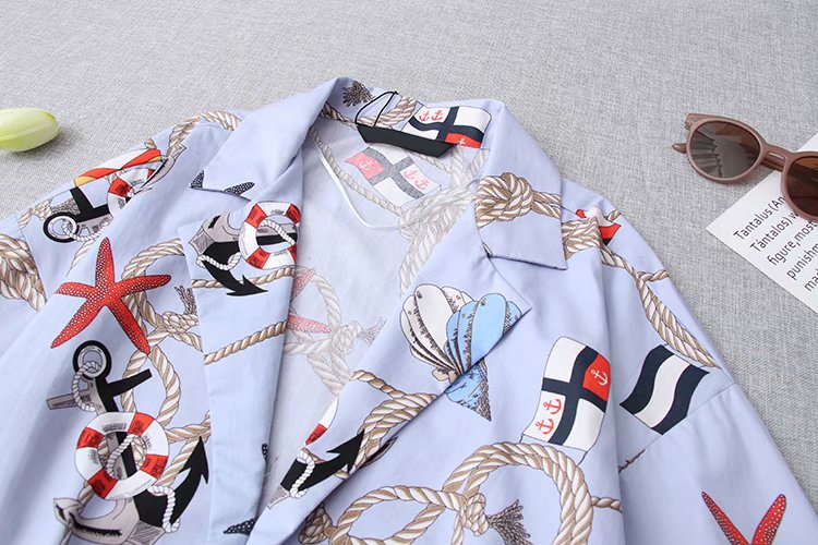 bow-knot printed lapel short shirt  NSAM43354