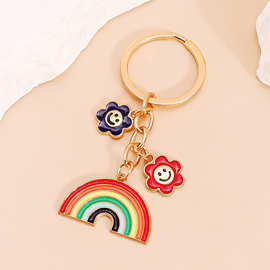 彩虹笑脸钥匙扣Cute Rainbow Cloud Keychain Smile Face Key Rin