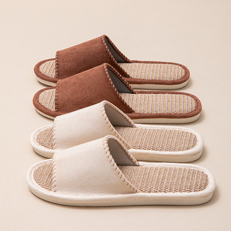 Linen Breathable Slippers for Women, All-Season Indoor Home Non-Slip Anti-Odor Silent Soft-Soled Couple's Home Floor Slippers for Men