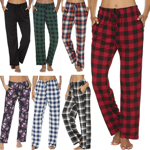 Bestselling Western and Eastern Women's Casual Plaid Print Sleep Pants with Belt Loose Home Pants