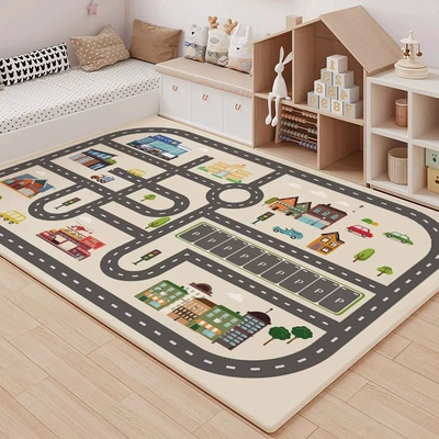 Living Room Balcony Large Size Baby Crawling Mat Car Track Parking Lot Children's Game Crystal Velvet Floor Mat (Avtomobil döşəmə paspasları) - dream-micro-city-80x120cm-crystal-velvet-floor-mat