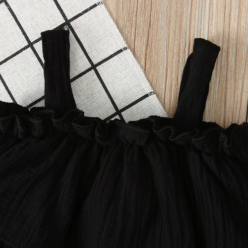 Children's Western Summer Girls' Half-Sleeve Shoulder-Strap Top + Slit Skirt Three-Piece Set