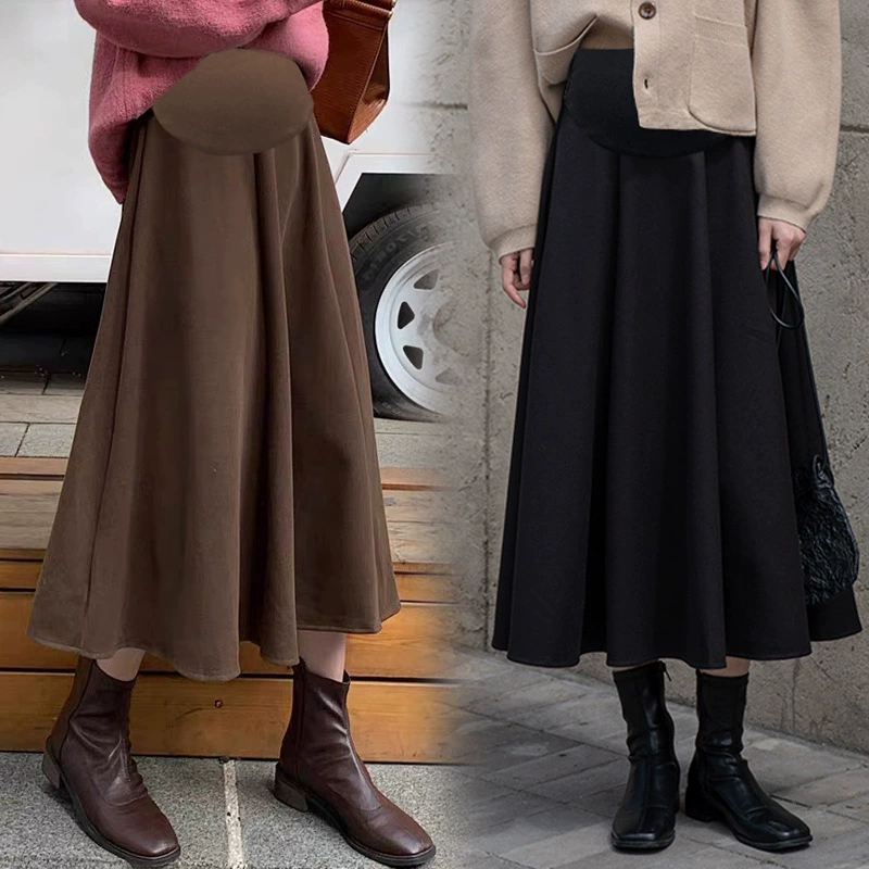 Спотовая одежда для беременных шерстяная 2024 новая юбка с бюстом осенью и зимой носить тонкую среднюю и длинную юбку с высокой талией