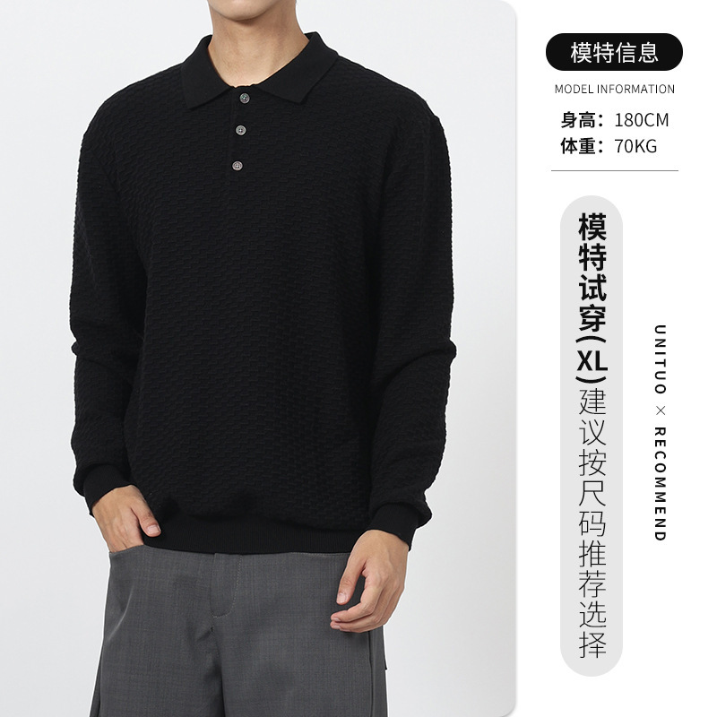 轻奢老钱风男装格纹翻领针织POLO衫男士商务休闲毛衣秋冬男款上衣|undefined