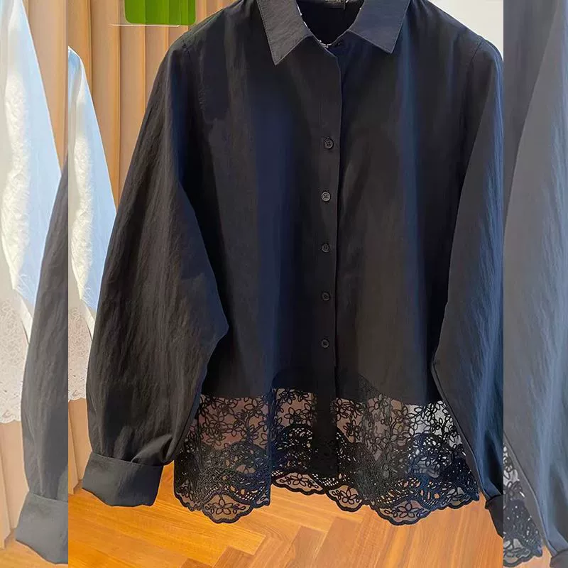 Весенняя кружевная белая рубашка, тренд сезона, западный стиль, oversize
