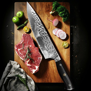 Hammer Pattern Chef Knife Household Kitchen Sushi Cooking Knife Stainless Steel Chef Knife Colorful Wooden Handle Copper Rivet Kitchen Knife