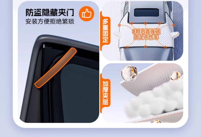 Car Snow Shield Front Windshield Snow Cover Winter Thickeneded Magnetic Anti-Freeze and Anti-Frost Cover Sun Protection Sunshade Car Cover