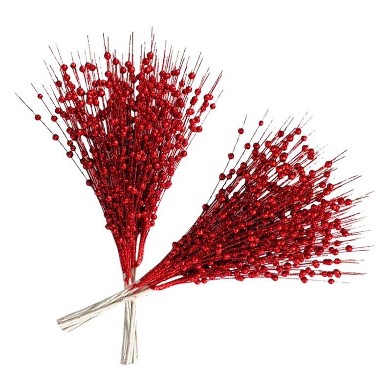 Decoración de Navidad oro rosa Berry bola manejar haz artificial brillo tallo ornamento 12 tenedor rebordear palo brillo palo flor Ratán