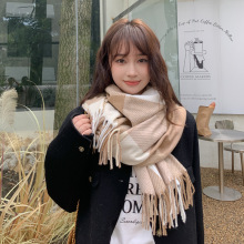羊毛长须大方格子围巾女秋冬款保暖羊毛围巾批发加厚流苏围巾围脖