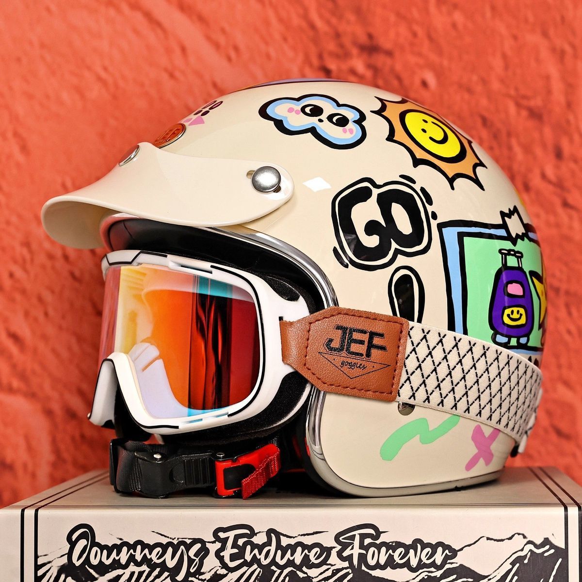 Taiwan JEF Retro 3/4 Motorcycle Helmet Men Women 3C