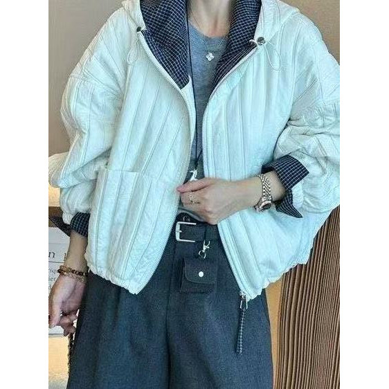 韩系高级感连帽轻薄棉衣棉服女冬季2025新款宽松保暖短款夹棉外套|undefined