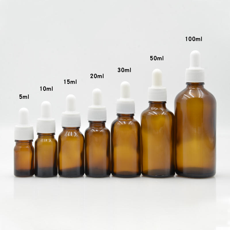 Botellas de vidrio ámbar para aceites esenciales | A prueba de luz, con gotero o bola rodante, lista para usar