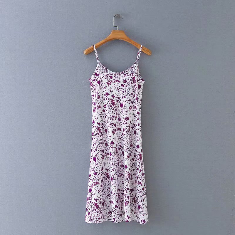 purple flower digital printing adjustable suspender skirt  NSAM32381