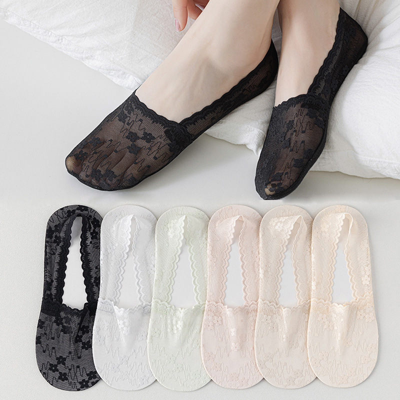 Summer Ultra-Thin Ice Silk Boat Socks with Color-Blocking, Breathable Pure Cotton Sole, Silicone Non-Slip, No-Slip Heel, Shallow and Deep Cut Invisible Socks