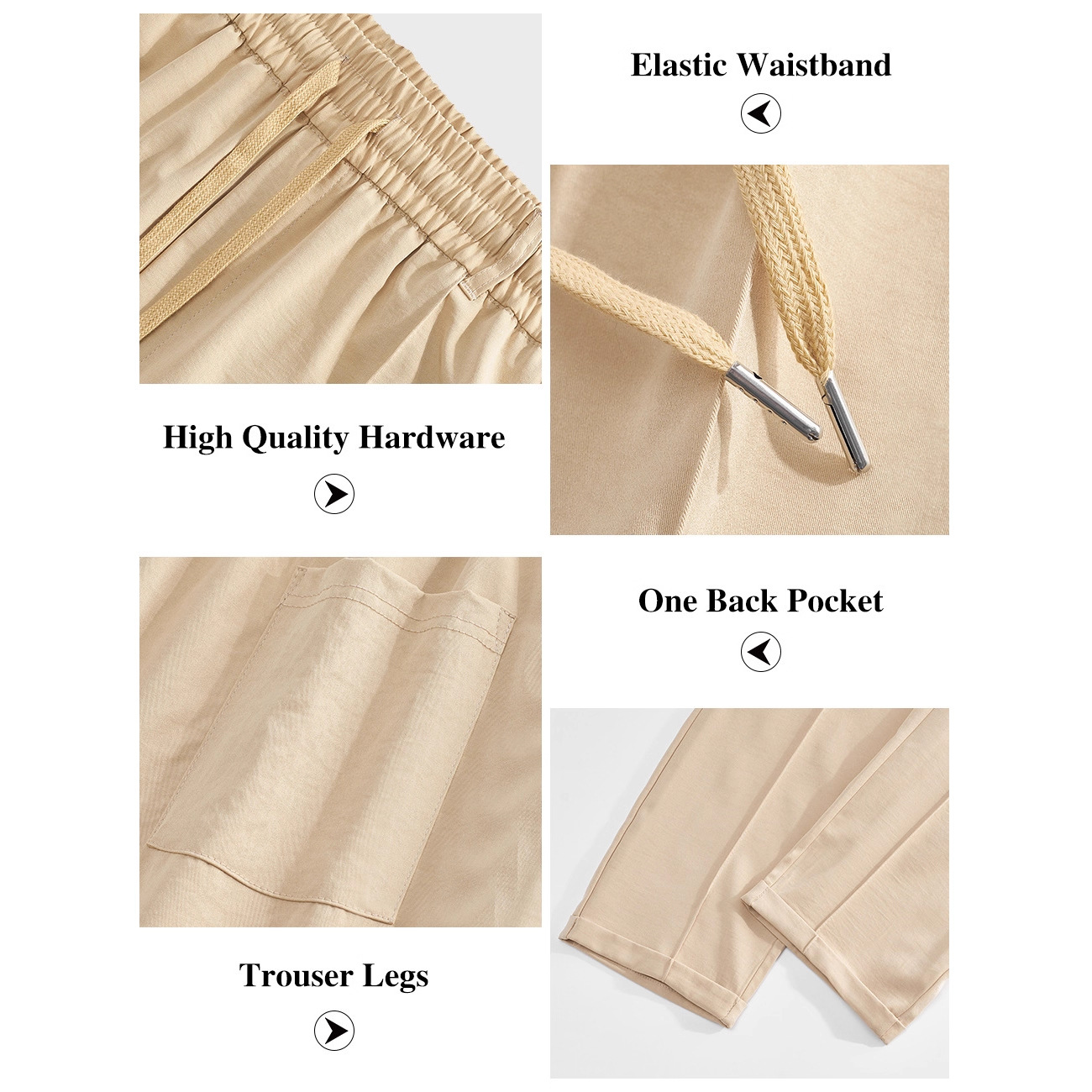 Europa y Estados Unidos ropa de hombre transfronteriza de verano suelta transpirable cintura alta correa de algodón de tela de algodón de entrelazado pantalones casuales de hombre