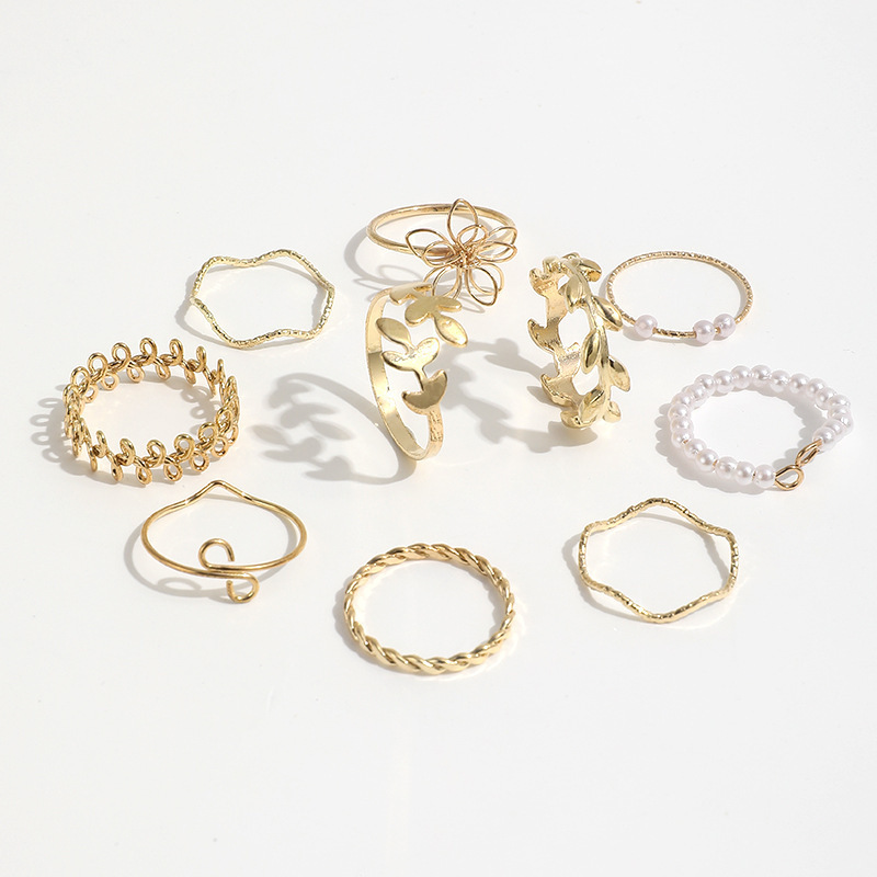 Designer Ring Set Mit Blumen, Ranken Und Kunstperlen Verziert_voghion.com