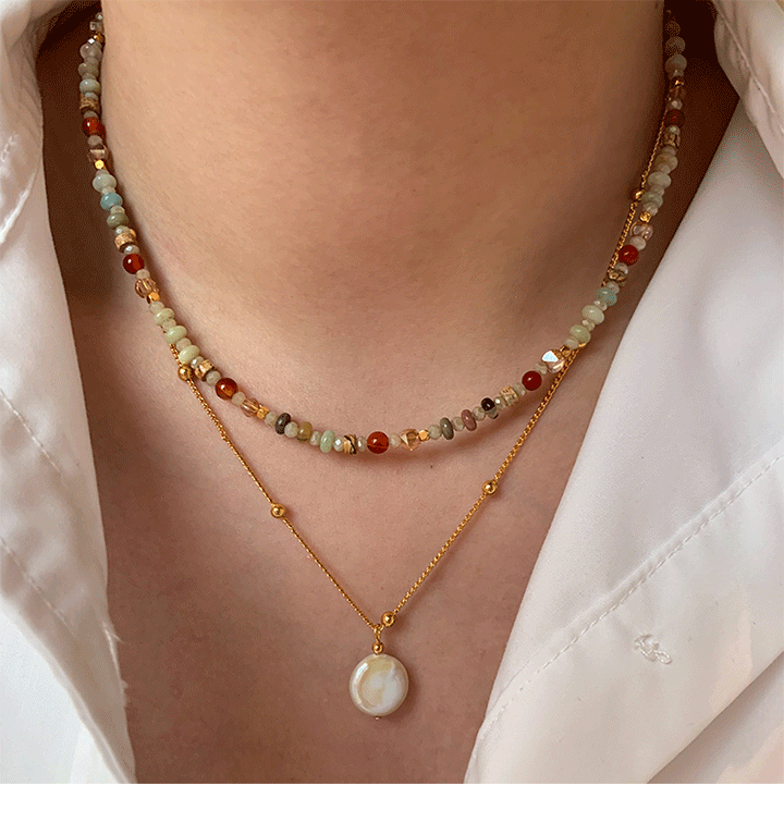 Linglang Colorful Beaded Necklace Natural Stone Pearl Necklace Chain Boho Jewelry Gift Summer Choker