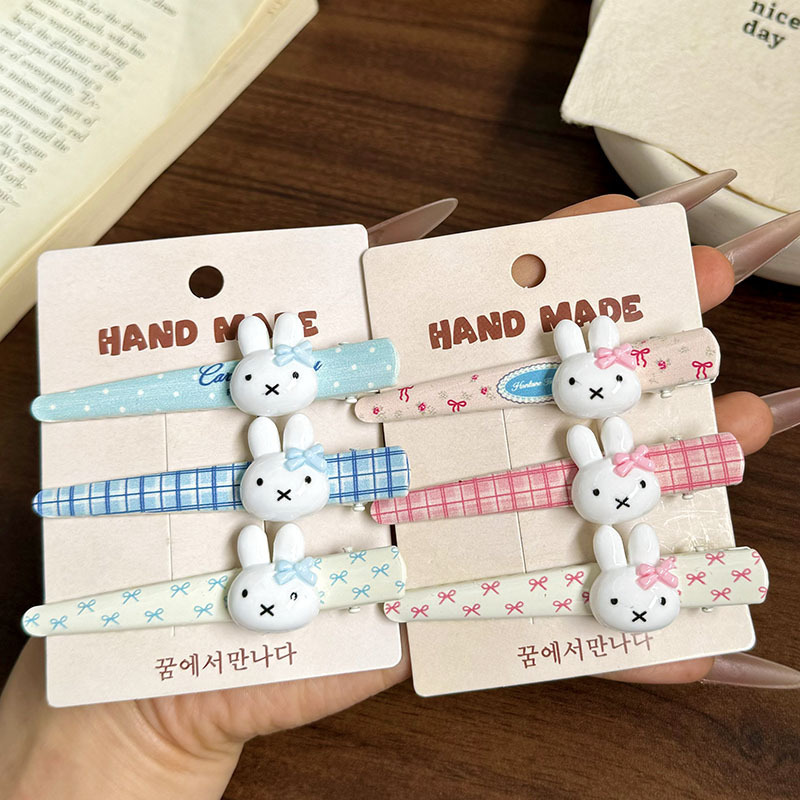 New blue and pink floral bow bunny 8cm cute and sweet girly hair clip for women, new bangs clip