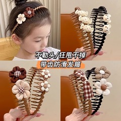 儿童发箍女孩奶咖色碎发整理神器发卡2025新款洗脸带齿防滑头箍女