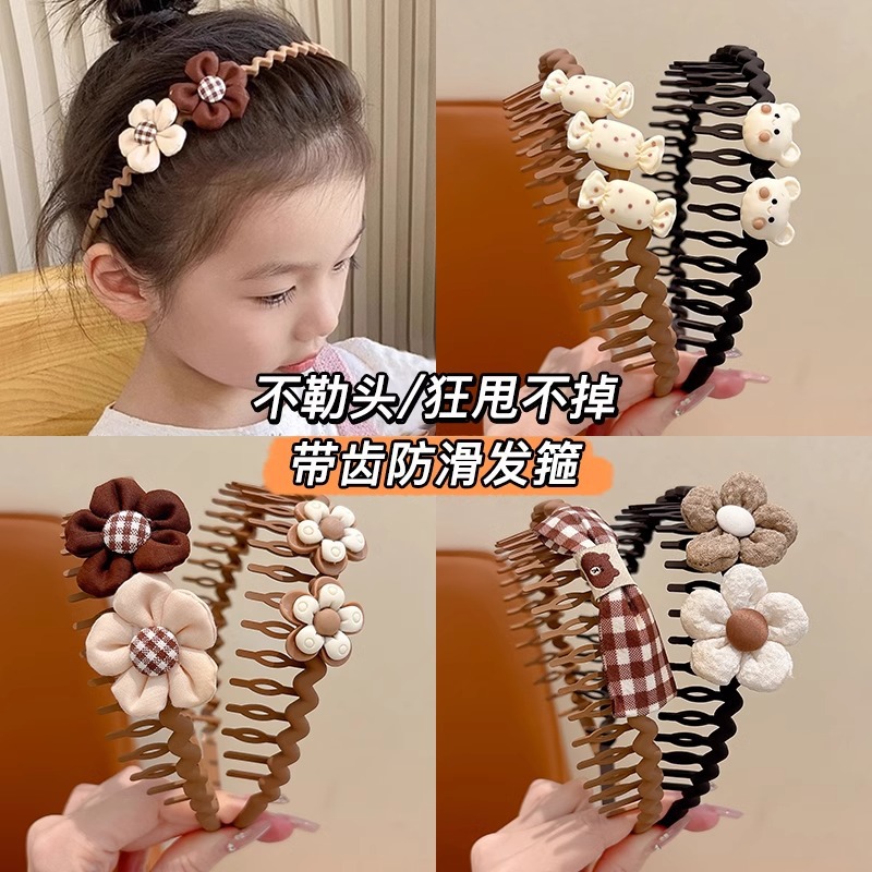 Niños cabello roto flores de otoño y invierno nuevo color café leche correa dientes antideslizante bandas de cabello niñas no atar cabello tocado