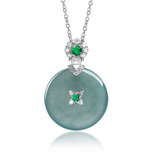 天然翡翠A货蓝水平安扣吊坠S925银镶冰种玉石挂件项链女款批发