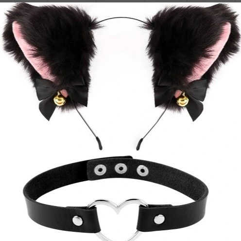 Set cerchietto orecchie di gatto e girocollo per ragazza_voghion.com