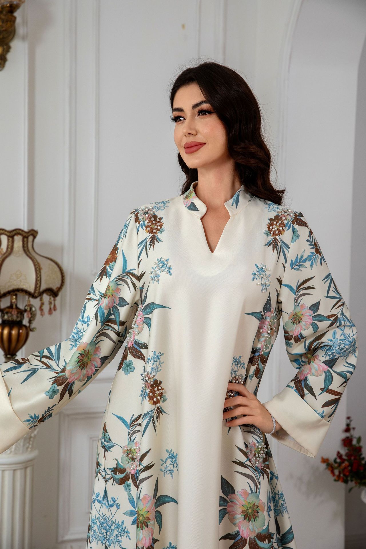 SW0803 Middle East Cross-Border Muslim Women's Robe Dubai Printed Long Dress Elegant And Stylish_ecoleips.com