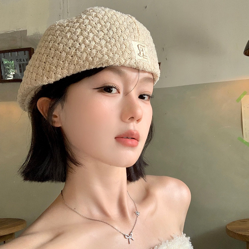 日系复古针织贝雷帽女夏季镂空透气大头围显脸小小众百搭画家帽子|undefined