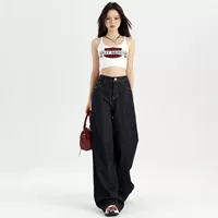 Темно-синие джинсы, осенние брюки, американский стиль, high waist, облегающие, для подростков, свободный прямой крой