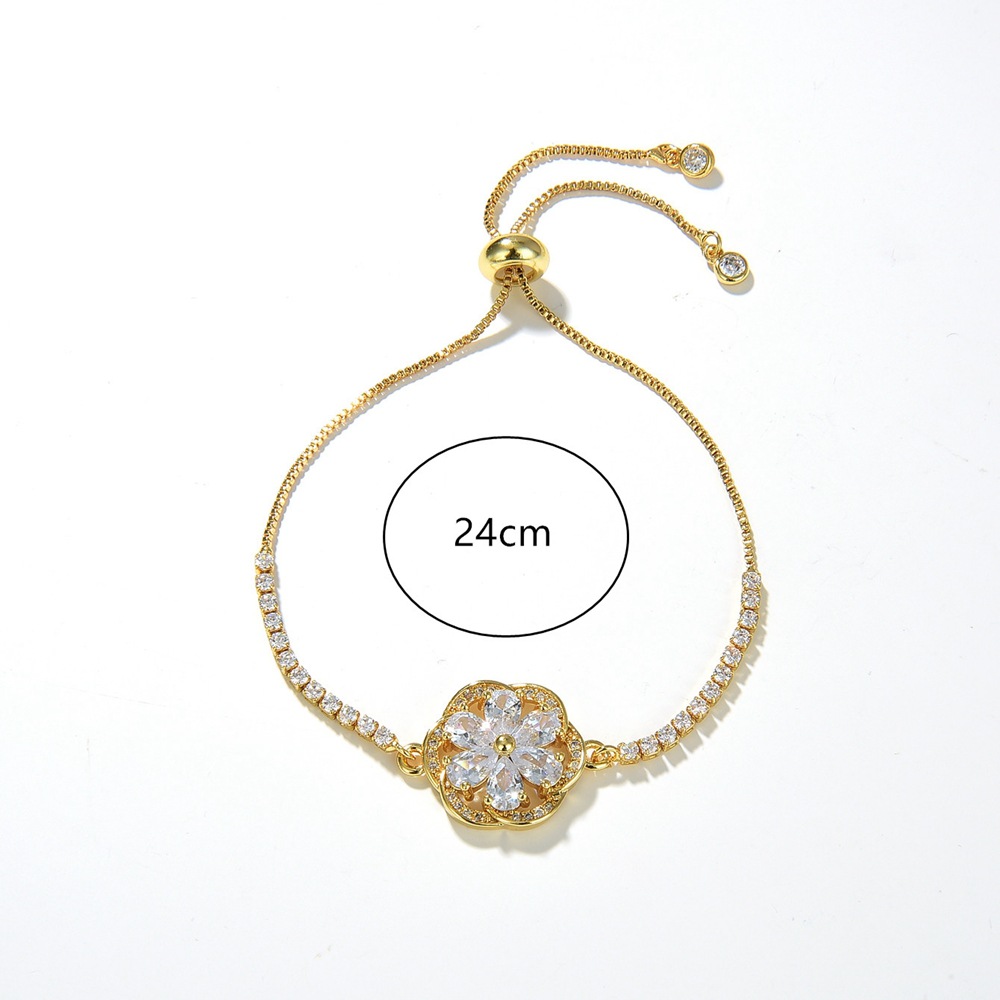 simple style Flower copper gold plated Inlaid Crystal Bracelet