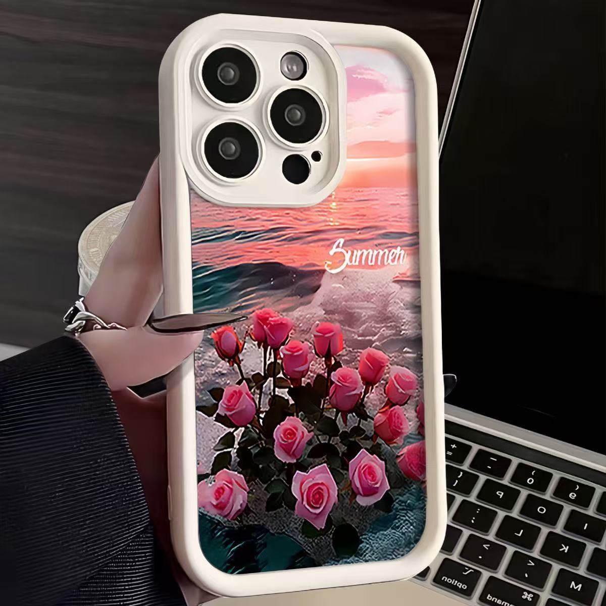 Funda para Teléfono Sunset Rose Compatible con Apple 17 Promax, Estilo Japonés y Coreano, iPhone 16/15/14, Estilo Europeo y Americano 13